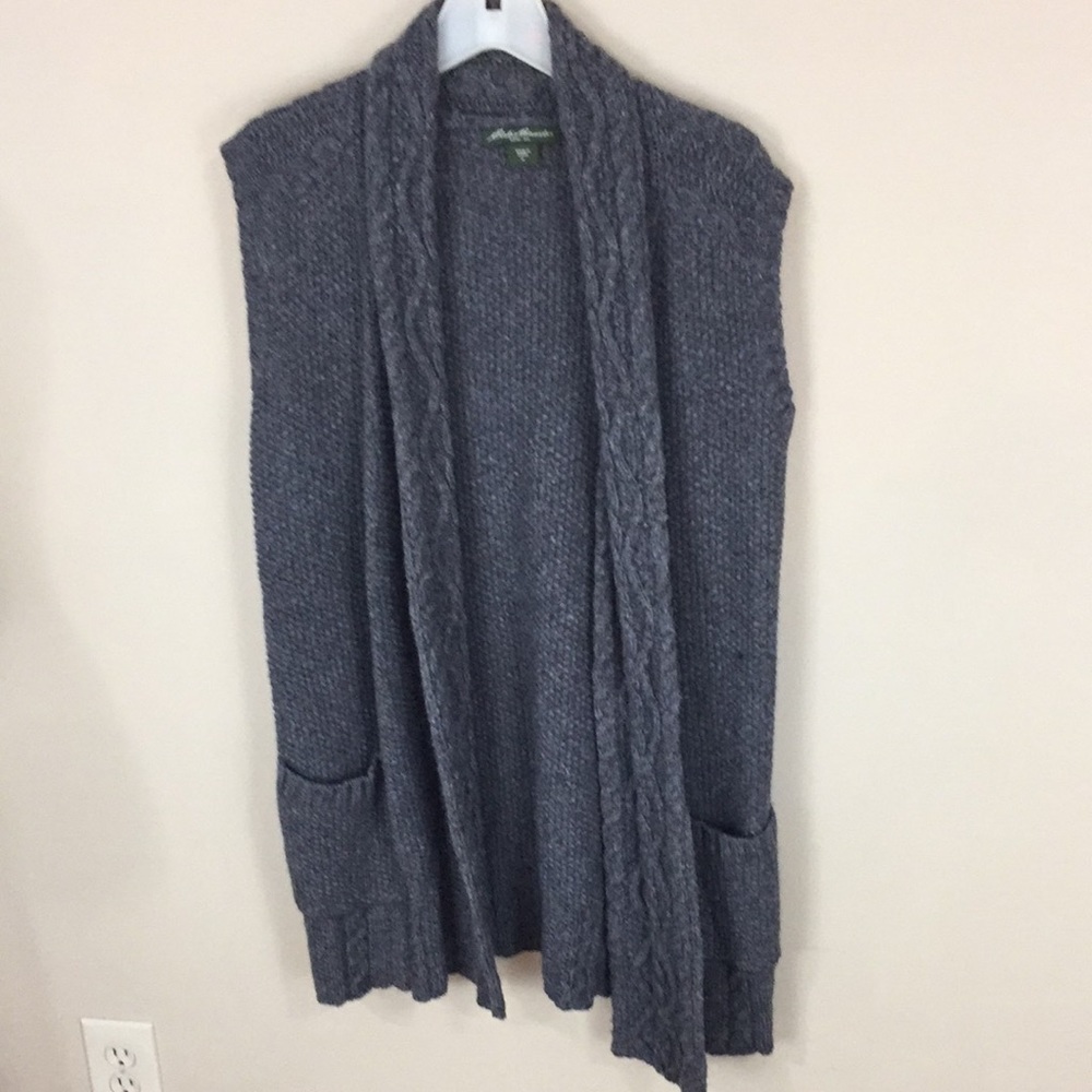 Eddie Bauer Long Gray Wool Blend Sweater Vest Size Medium